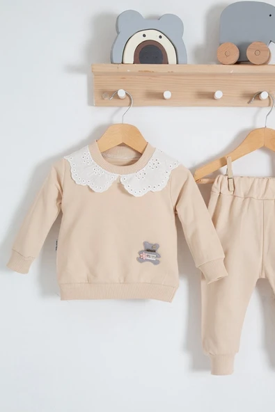 Dantel Yakalı Pamuklu 2'li Kız Bebek Takımı - Resim 2