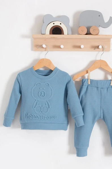 Bear Gofre Kabartmalı 2'li Erkek Bebek Takımı - Resim 2