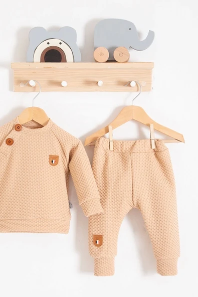 Jakarlı Omuzdan Düğmeli 2'li Erkek Bebek Takımı - Resim 3