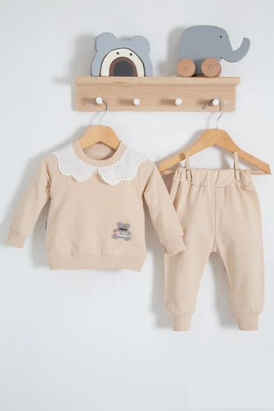 Dantel Yakalı Pamuklu 2'li Kız Bebek Takımı ürün görseli 1