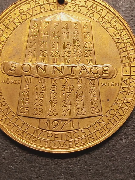 1971 SONNTAGE - MÜNZE WIEN - JAHRESREGENT MOND - Hans Köttenstorfer - Avusturya Ay Takvimi Serisi - Resim 4