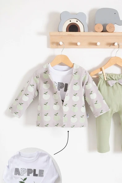 Elma Desenli Ceketli 3'lü Kız Bebek Takımı - Resim 2