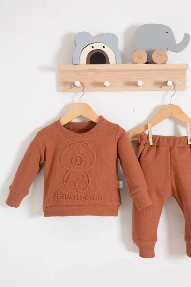 Bear Gofre Kabartmalı 2'li Erkek Bebek Takımı - Resim 3