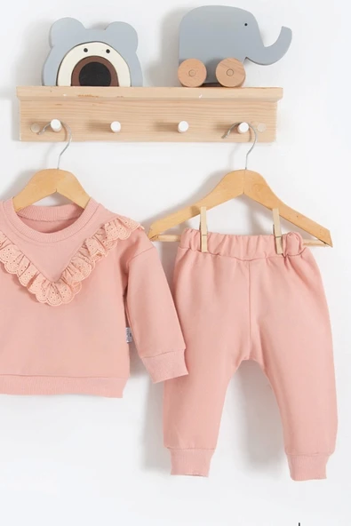 Fisto Detaylı Pamuklu 2'li Kız Bebek Takımı - Resim 3