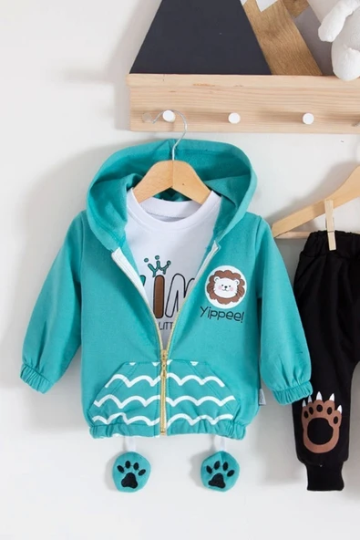 Aslan Desenli 3'lü Erkek Bebek Takımı - 2