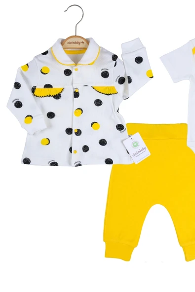 Puanlı Hırkalı % 100 Pamuk 3'lü Kız Takım - Resim 3