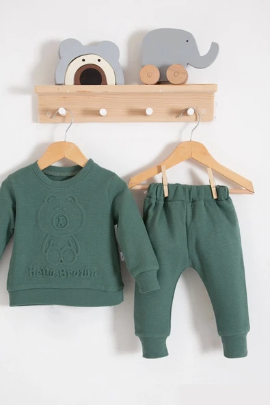 Bear Gofre Kabartmalı 2'li Erkek Bebek Takımı - 3