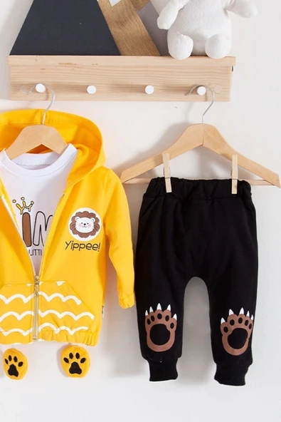 Aslan Desenli 3'lü Erkek Bebek Takımı - Resim 3