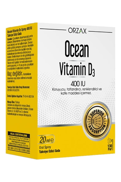 Orzax Ocean Vitamin D3 400 IU Sprey 20ml