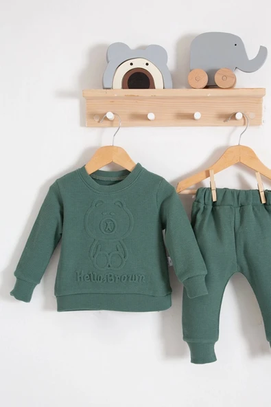 Bear Gofre Kabartmalı 2'li Erkek Bebek Takımı - 2