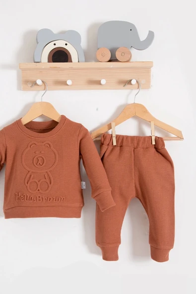 Bear Gofre Kabartmalı 2'li Erkek Bebek Takımı - Resim 2