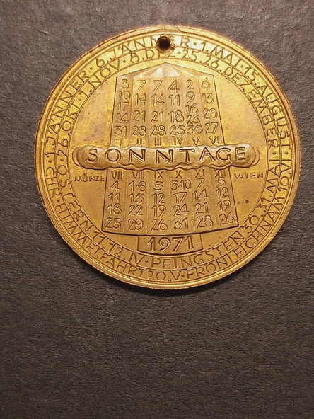 1971 SONNTAGE - MÜNZE WIEN - JAHRESREGENT MOND - Hans Köttenstorfer - Avusturya Ay Takvimi Serisi - Resim 8