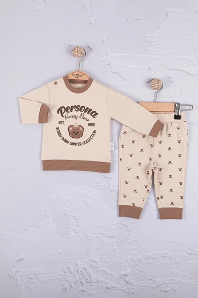 Persona Bear Nakışlı % 100 Pamuk 2'li Erkek Bebek Takım - 2