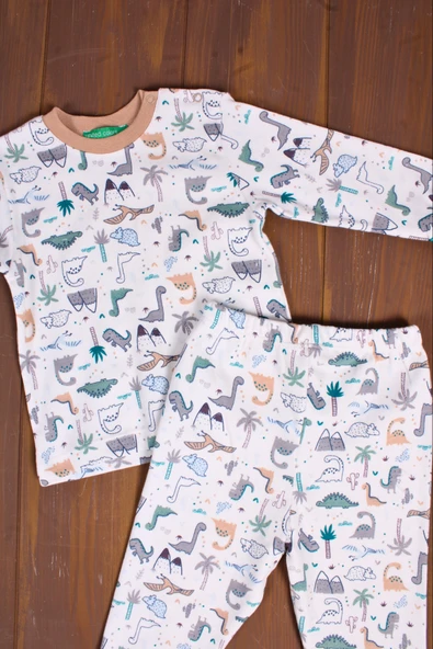 Dinazor Desenli Erkek Bebek Eşofman Takımı %100 Pamuk - Resim 2