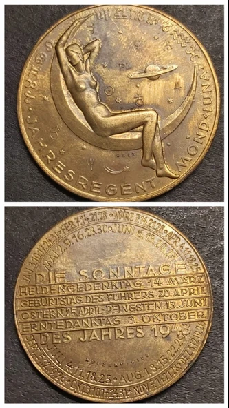 DES JAHRES 1943 DIE SONNTAGE MUNZAMT WIEN - JAHRESREGENT MOND LUNA WELZ Avusturya Ay Takvimi Serisi ürün görseli 1