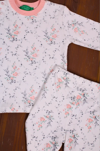 Çiçek Desenli Kız Bebek Eşofman Takımı %100 Pamuk - Resim 6