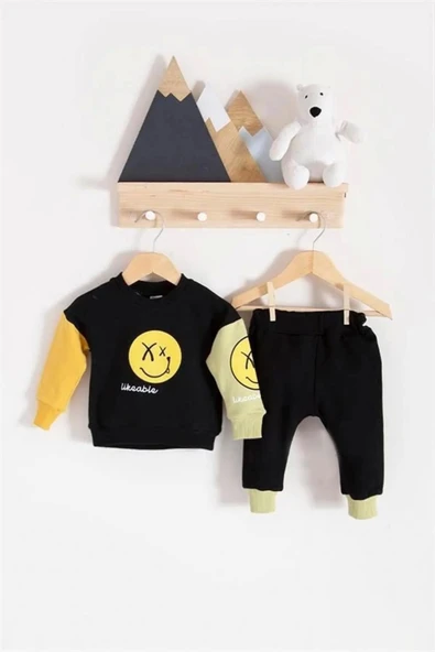 Erkek Bebek Emoji Baskılı Takım % 100 Pamuk - Resim 4