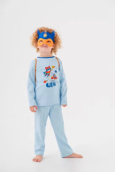Süper Heros Çanta ve Maskeli % 100 Pamuk Erkek Çocuk Pijama Takımı - 4