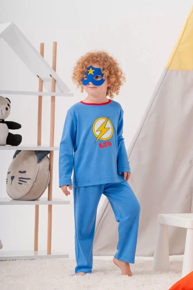 Heros Desenli Çanta ve Maskeli % 100 Pamuk Erkek Çocuk Pijama Takımı - 2