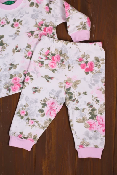 Büyük Çiçek Desenli Kız Bebek Eşofman Takımı %100 Pamuk - Resim 5