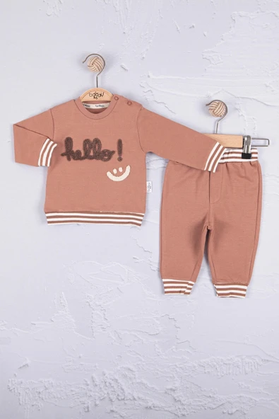 Hello Nakışlı % 100 Pamuk 2'li Erkek Bebek Takım ürün görseli 1