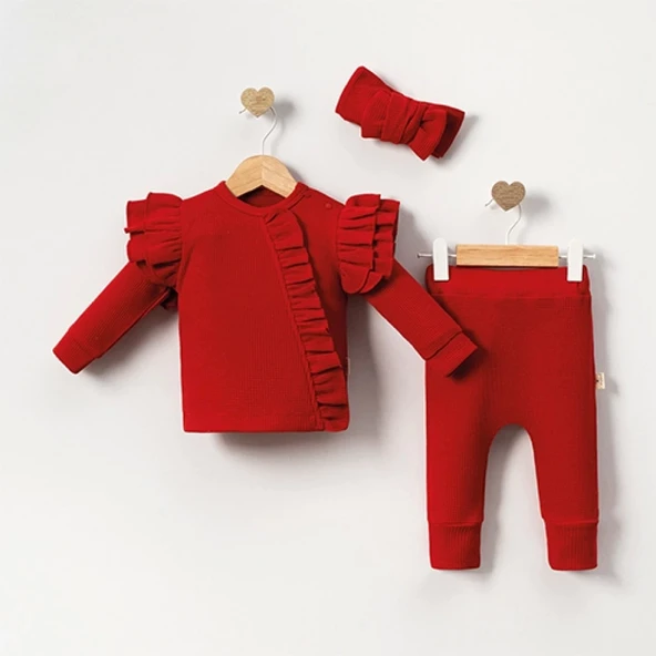 Orkide Desenli Fisto Detaylı 3 Parça Kız Bebek Takımı %100 Pamuk ürün görseli 1