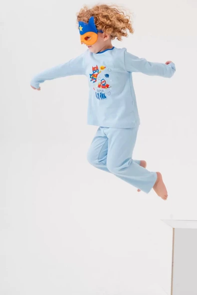 Süper Heros Çanta ve Maskeli % 100 Pamuk Erkek Çocuk Pijama Takımı - 5