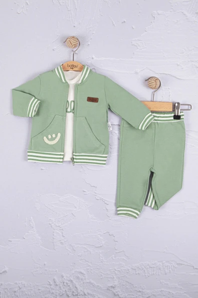 Hello Nakışlı % 100 Pamuk 3'lü Erkek Bebek Takımı - Resim 2