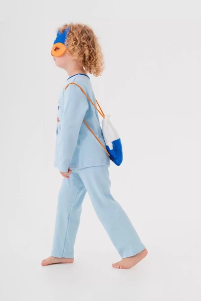 Süper Heros Çanta ve Maskeli % 100 Pamuk Erkek Çocuk Pijama Takımı - 7