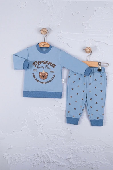 Persona Bear Nakışlı % 100 Pamuk 2'li Erkek Bebek Takım - Resim 2