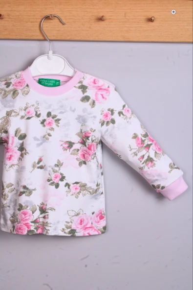 Büyük Çiçek Desenli Kız Bebek Eşofman Takımı %100 Pamuk - Resim 2