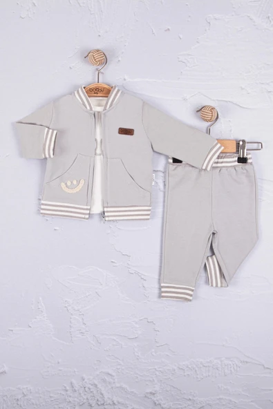 Hello Nakışlı % 100 Pamuk 3'lü Erkek Bebek Takımı ürün görseli 1