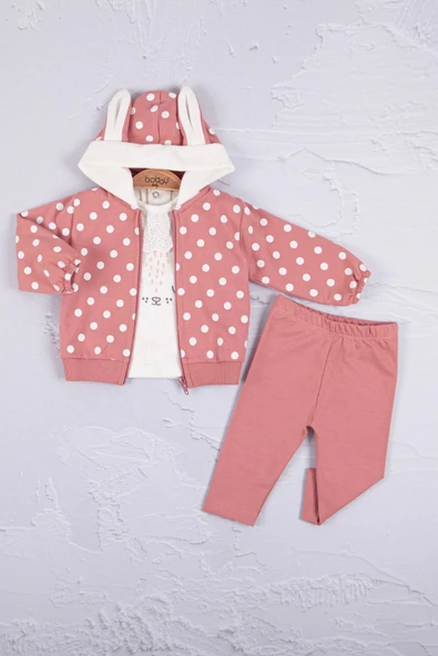 Tavşan Kulaklı Puanlı 3'lü Kız Bebek Takım - Resim 2