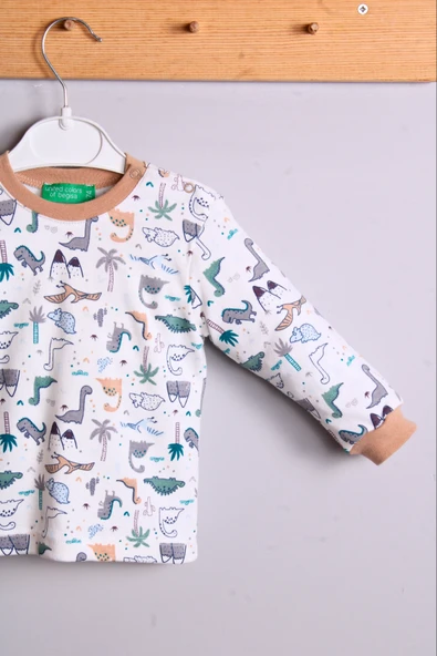 Dinazor Desenli Erkek Bebek Eşofman Takımı %100 Pamuk - Resim 4