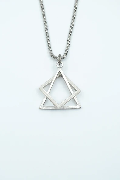 Üçgen Kare Geometrik Gümüş Kaplama Örme Zincir Kolye ürün görseli 1