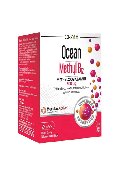 Orzax Ocean 1000 mg Methyl Cobalamin B12 Sprey 5 ml ürün görseli