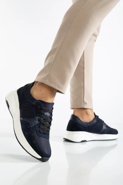 Hakiki Deri Erkek Günlük Ayakkabı Lacivert Kalın Faylon Taban Bağcıklı - Resim 2