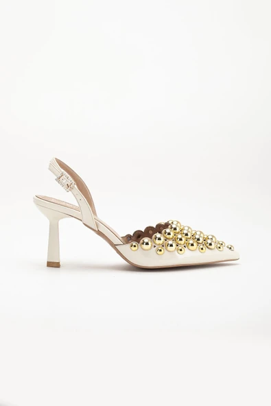 Kadın Topuklu Abiye Ayakkabı Ten Trok Detaylı - Resim 3