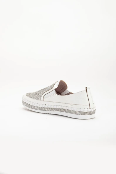 Kadın Günlük Ayakkabı Beyaz Taşlı Taban Saraçlı - Resim 5