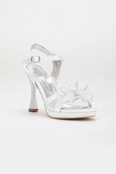 Kadın Platform Abiye Ayakkabı Beyaz Fiyonklu Saten - Resim 4