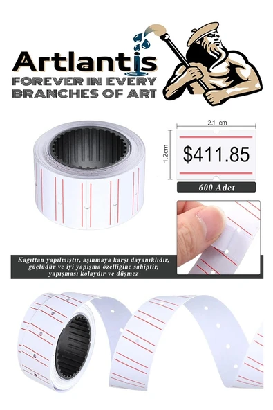 Etiket Makinesi Mavi 1 Adet Beyaz Fiyat Etiketi 10 Rulo Sekiz Haneli Fiyat Etiketi Makinası Lira Dolar Euro Dayanıklı - 6