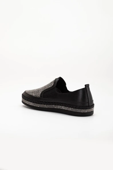 Kadın Günlük Ayakkabı Siyah Taşlı Taban Saraçlı - Resim 5