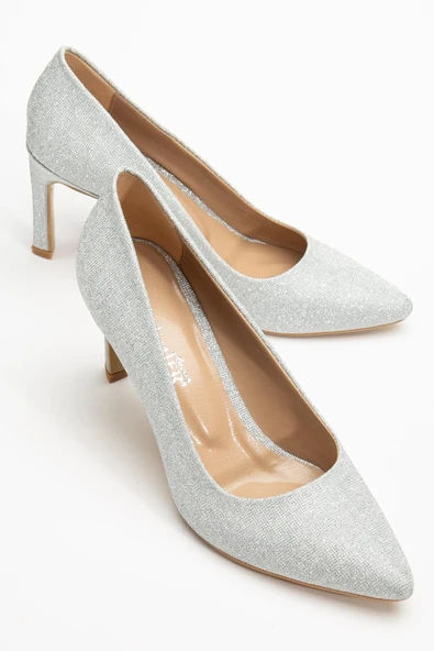 Kadın İnce Topuklu Stiletto Gümüş Parlak Malzeme Aynalı Jurdan