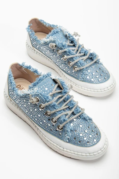 Kadın Günlük Ayakkabı Mavi Taş Bağcıklı Kot Malzeme ürün görseli