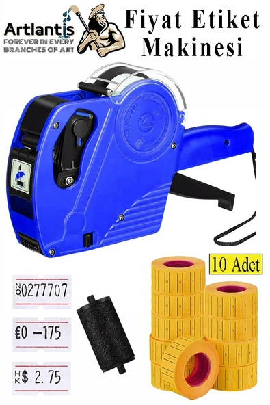Etiket Makinesi Mavi 1 Adet Turuncu Fiyat Etiketi 10 Rulo Sekiz Haneli Fiyat Etiketi Makinası Lira Dolar Euro Dayanıklı