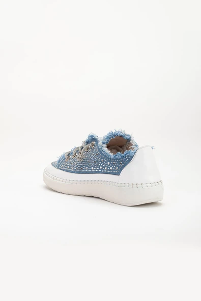 Kadın Günlük Ayakkabı Mavi Taş Bağcıklı Kot Malzeme - Resim 5