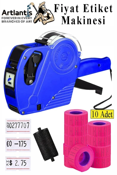 Etiket Makinesi Mavi 1 Adet Pembe Fiyat Etiketi 10 Rulo Sekiz Haneli Fiyat Etiketi Makinası Lira Dolar Euro Dayanıklı
