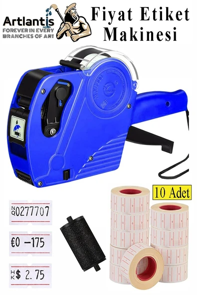 Etiket Makinesi Mavi 1 Adet Beyaz Fiyat Etiketi 10 Rulo Sekiz Haneli Fiyat Etiketi Makinası Lira Dolar Euro Dayanıklı