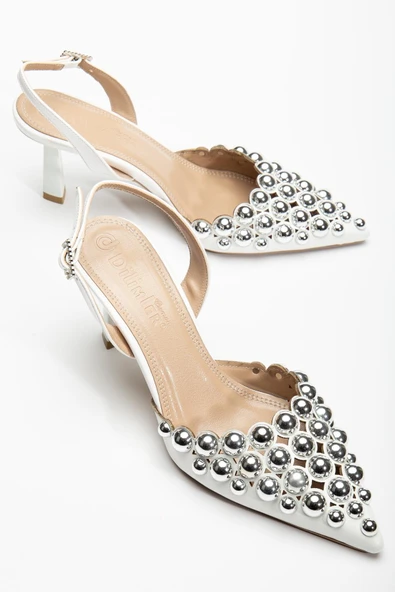 Kadın Topuklu Abiye Ayakkabı Beyaz Trok Detaylı ürün görseli