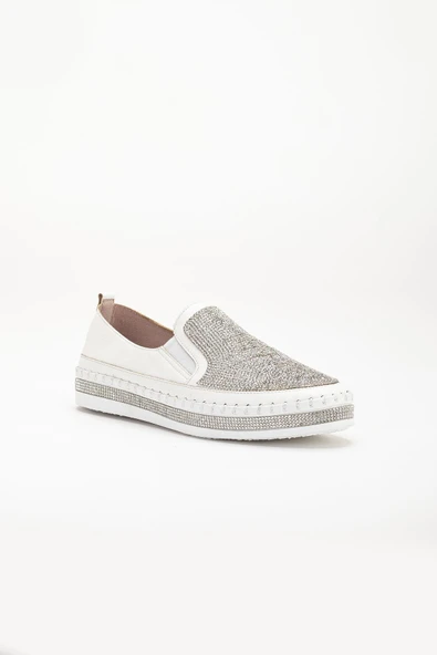 Kadın Günlük Ayakkabı Beyaz Taşlı Taban Saraçlı - Resim 4